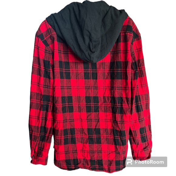 Original Use Men’s dynamic red plaid hooded flannel shirt shacket size M… - Picture 2 of 6